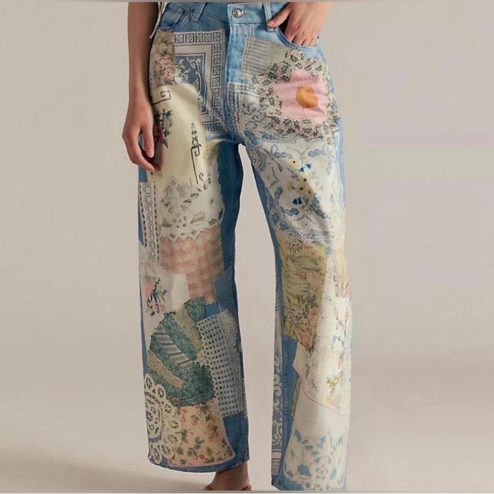 FREE PEOPLE WeThe Free Illusions Relaxed Fit Patchwork Wide Leg Jeans - 29